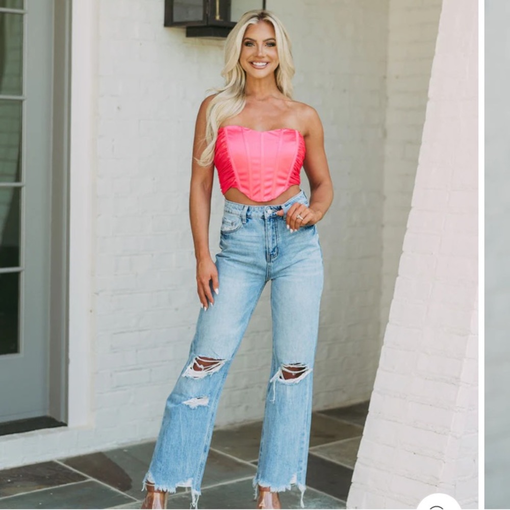 These Three Boutique High Rise Light Wash Ripped Jeans